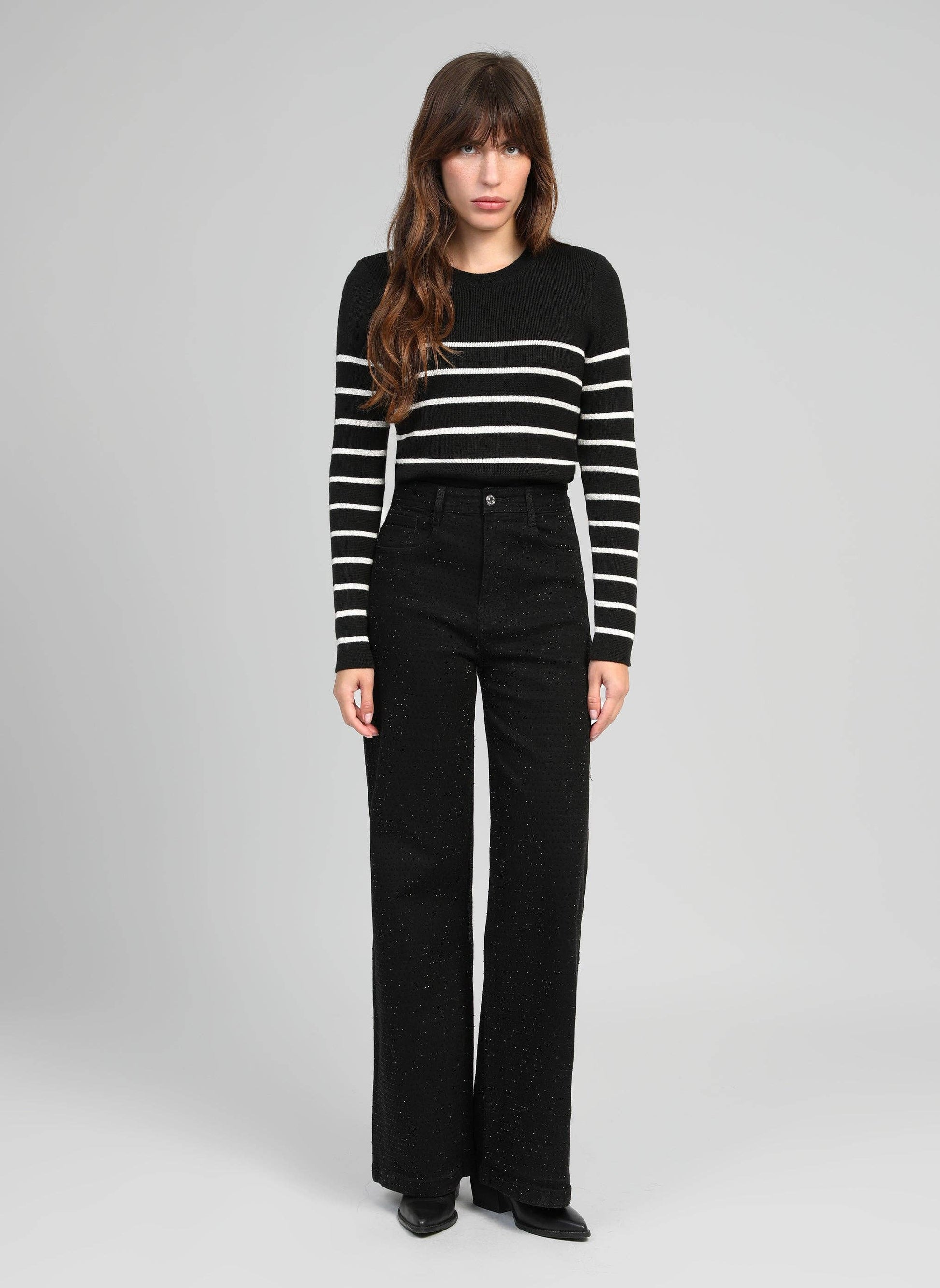 Maglione Leluxie nero a righe metallizzate
