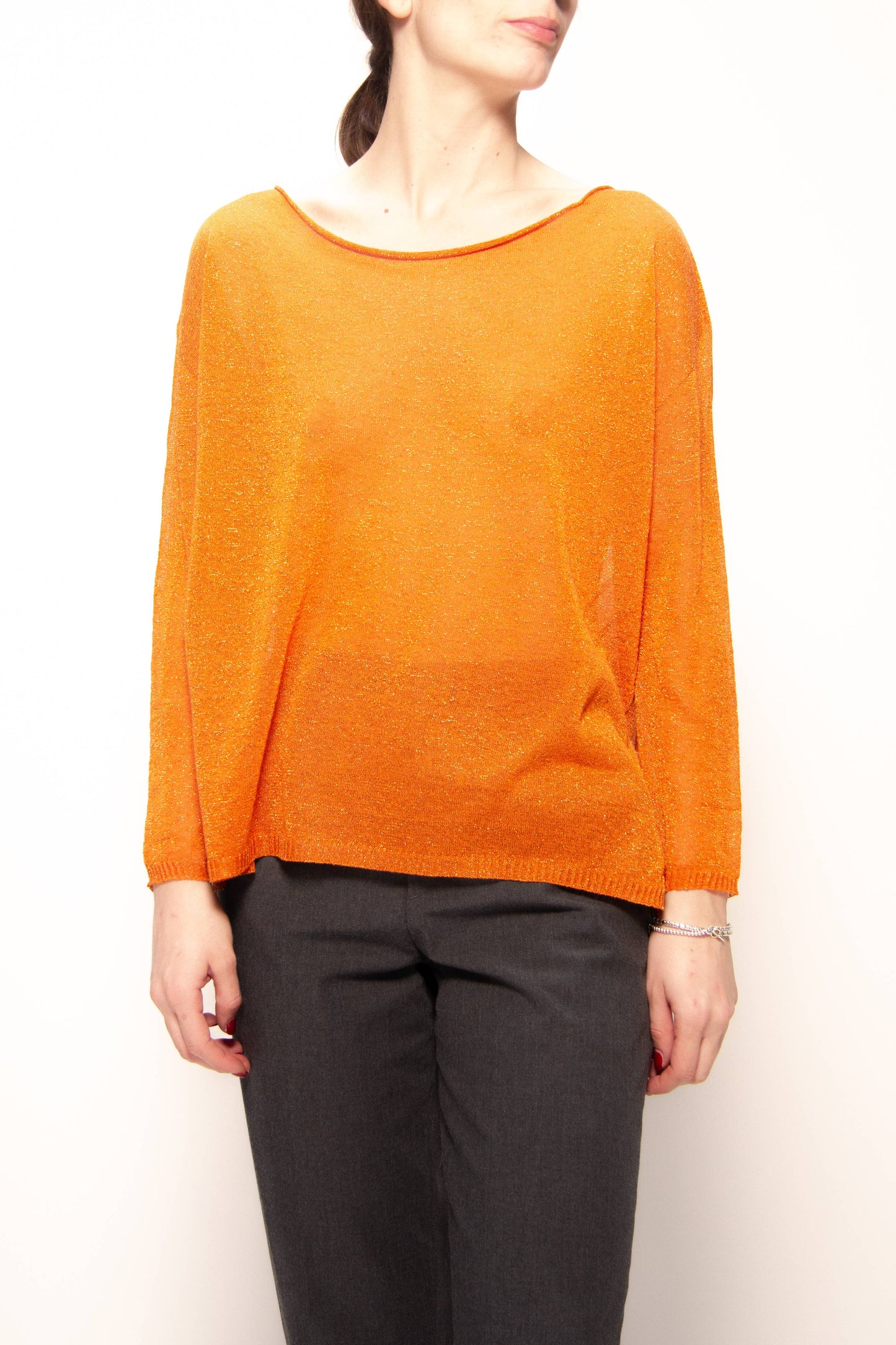 Pullover glitter con scollo a barca