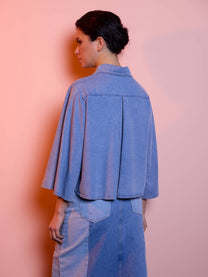 Blusa denim in cotone con maniche ampie