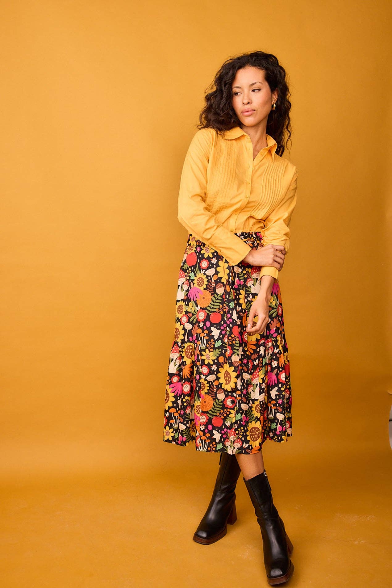 Camicia Rocio gialla in cotone con pieghe