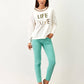 Felpa bianca con paillettes e scritta Life Love