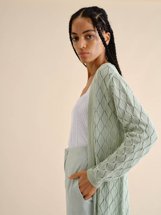 Cardigan midi in maglia traforata