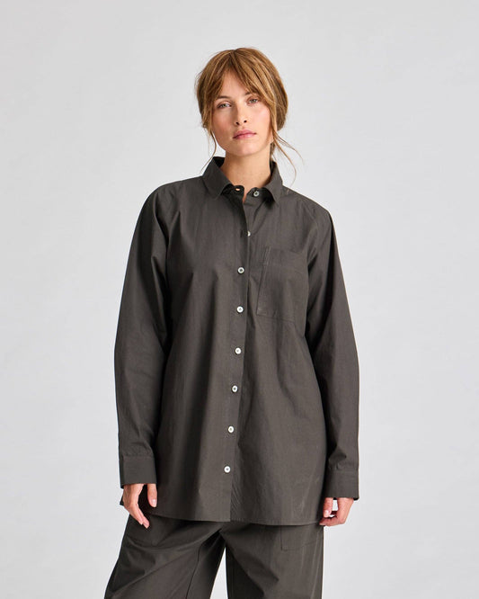 Camicia lunga in popeline con manica raglan