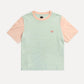 T-shirt donna color block verde menta con ricamo elefante