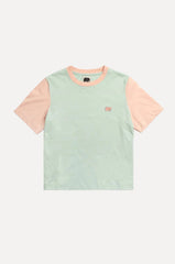 T-shirt donna color block verde menta con ricamo elefante
