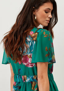 Abito corto boho floreale verde