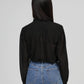 Blusa nera testurizzata con collo alla coreana