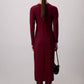 Abito midi bordeaux con nodo frontale in misto viscosa