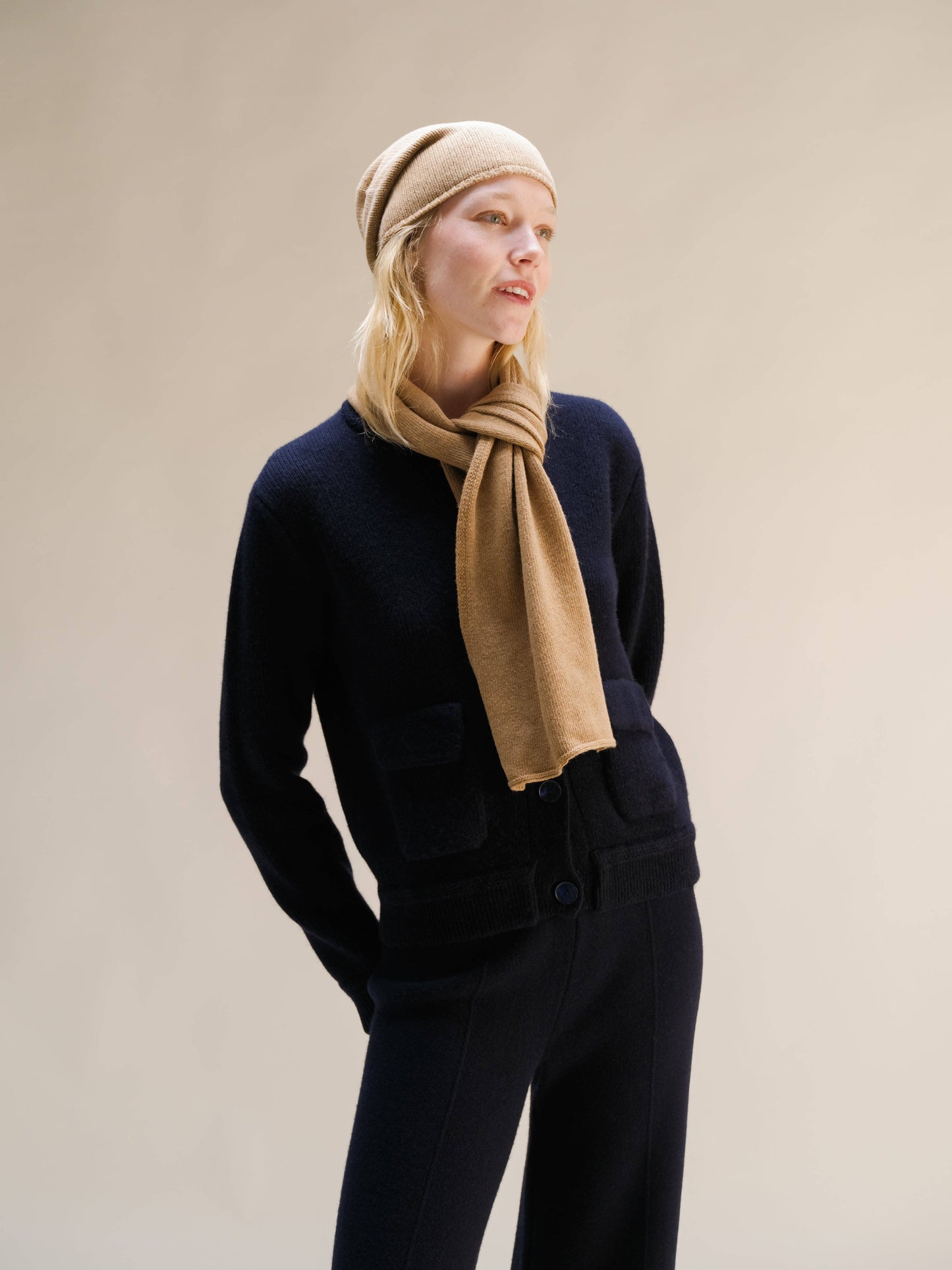 Berretto in misto cashmere a maglia tridimensionale
