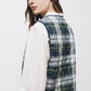 Gilet trapuntato tartan con scollo a V