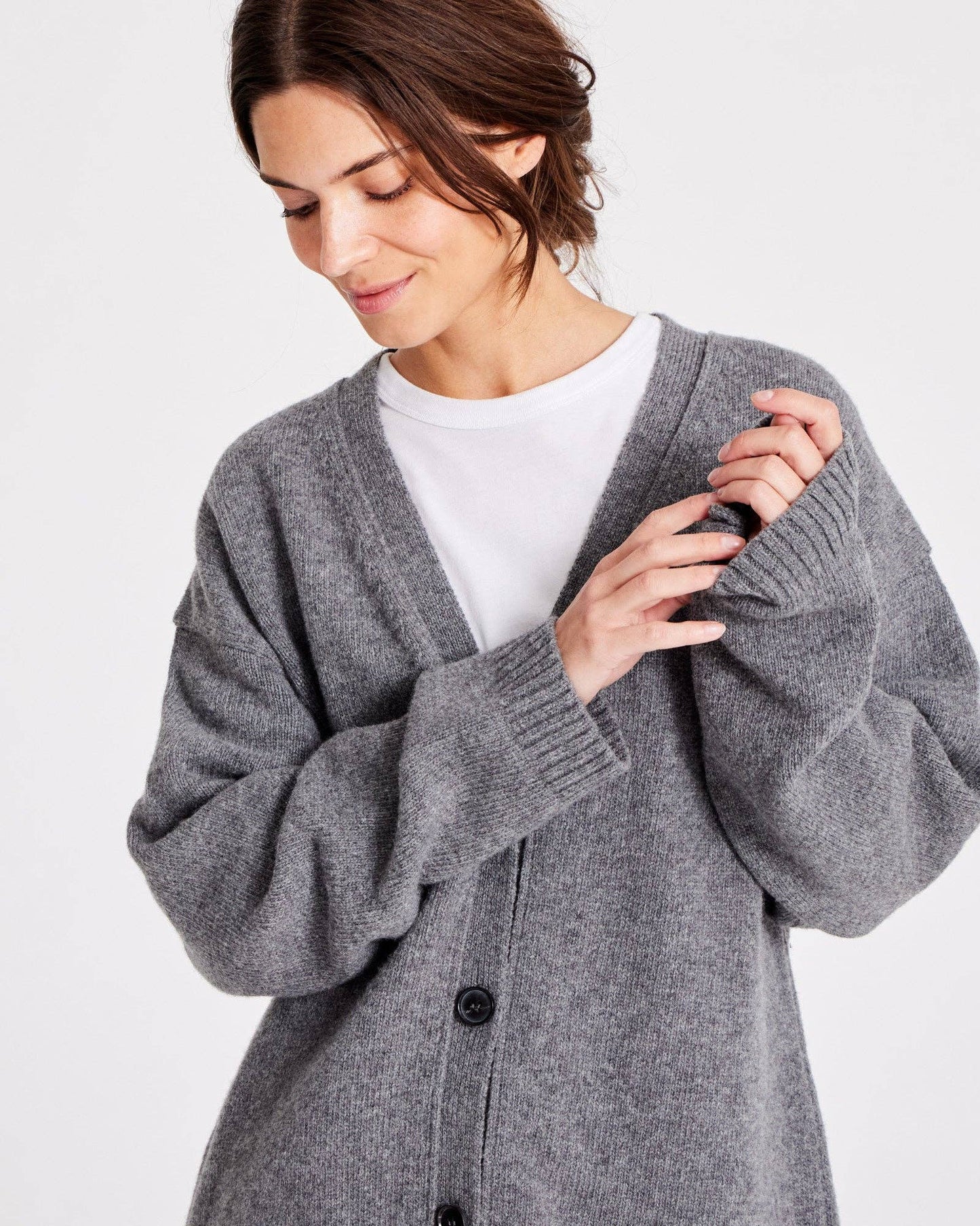 Cardigan Edith in lana d’agnello biologica grigio mélange