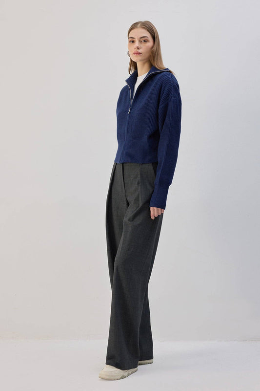 Cardigan in maglia con colletto ampio e zip