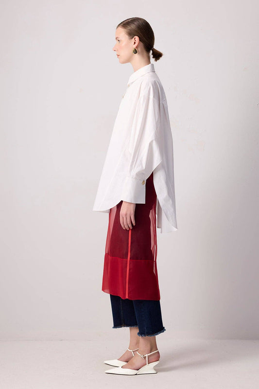 Gonna midi in organza trasparente rossa