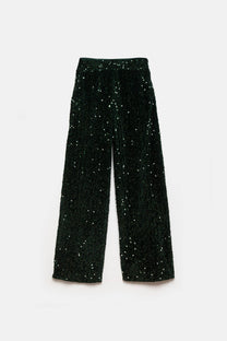 Pantaloni con paillettes verdi