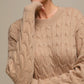 Maglione donna in maglia a trecce con filo luminoso