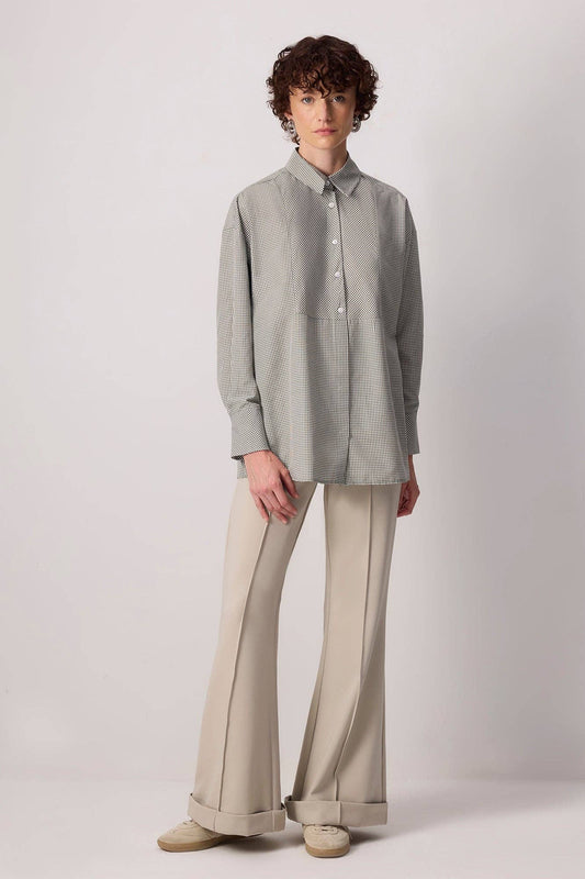 Tunica a micro-quadretti relaxed in misto cotone