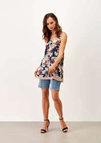 Tunica floreale bicolore con scollo a V