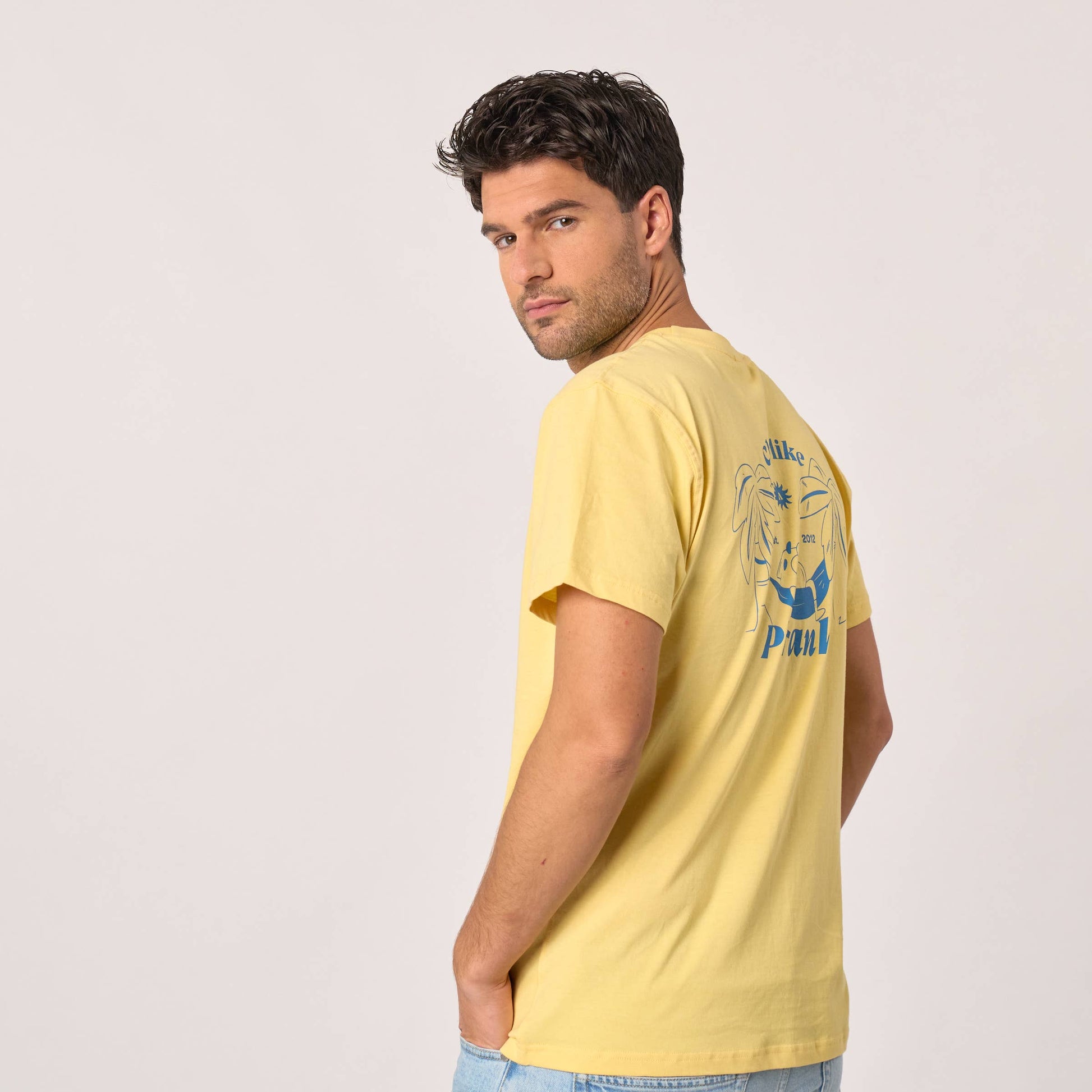 T-shirt gialla in cotone biologico con stampa Piranha