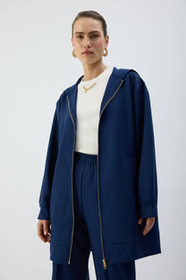 Giacca lunga con cappuccio e zip