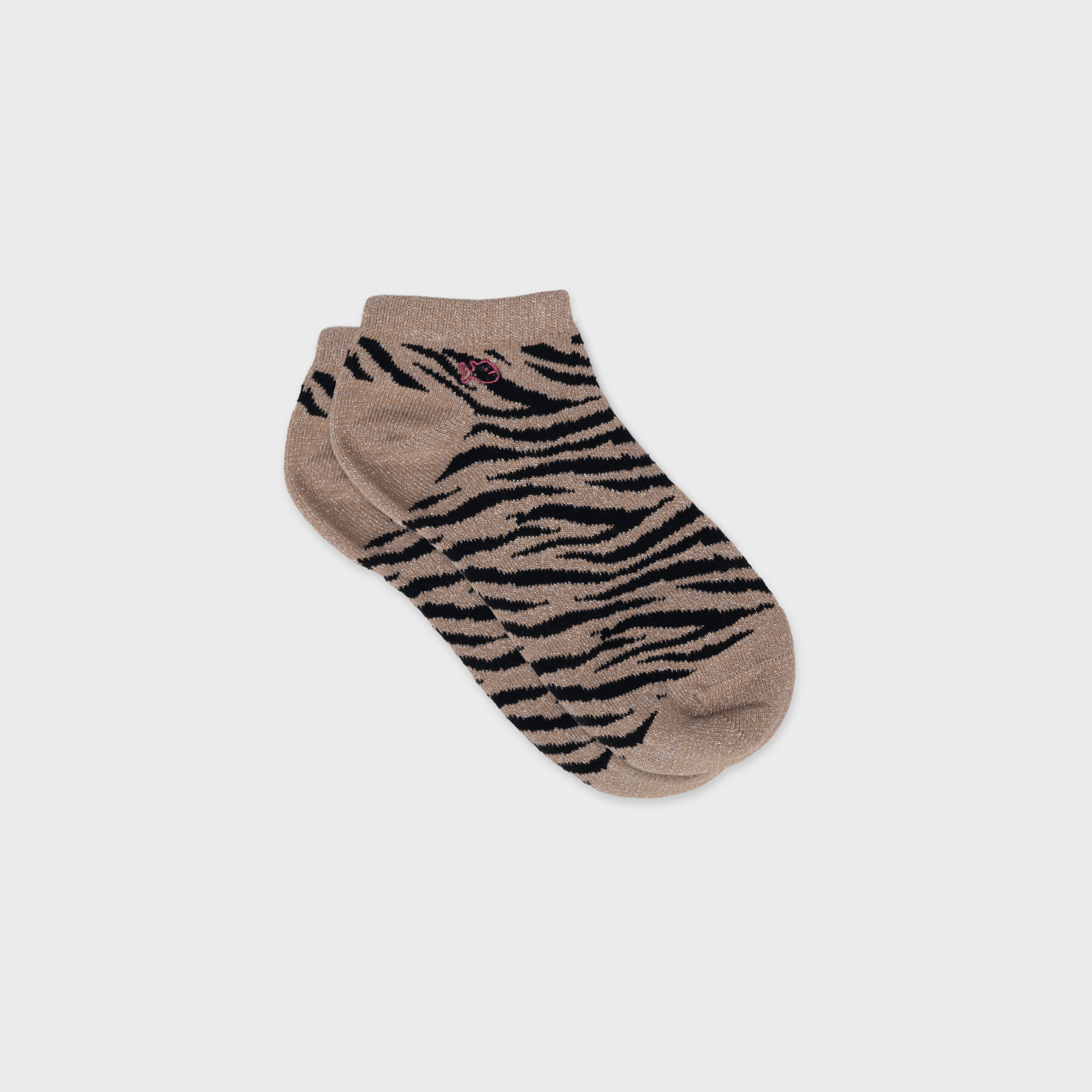 Calzini bassi glitter zebrati in cotone pettinato marrone e nero