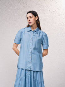 Camicia in denim a manica corta con bottoni