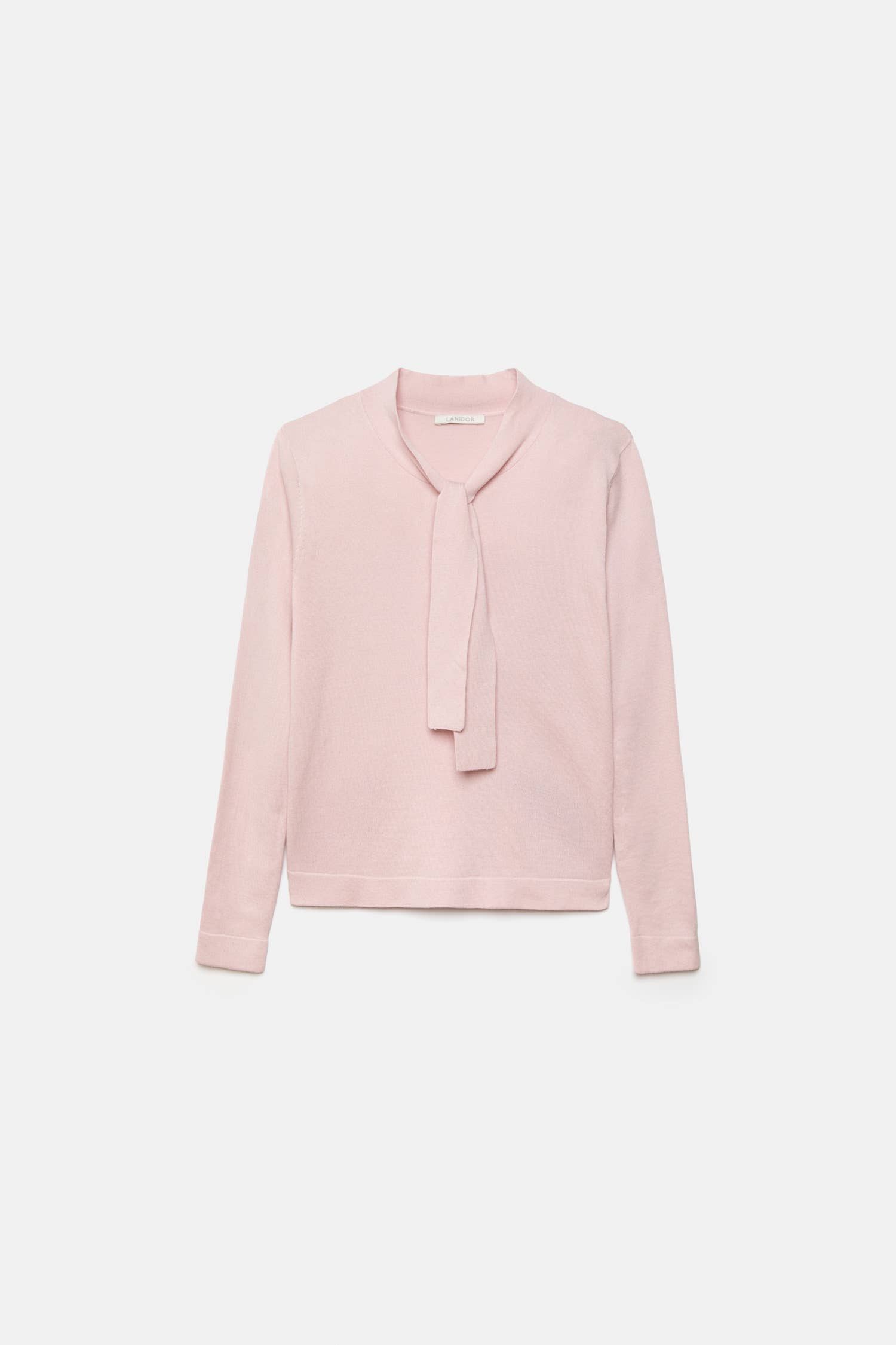 Maglione in maglia rasata con fiocco e scollo a V