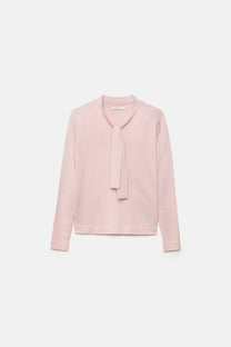 Maglione in maglia rasata con fiocco e scollo a V