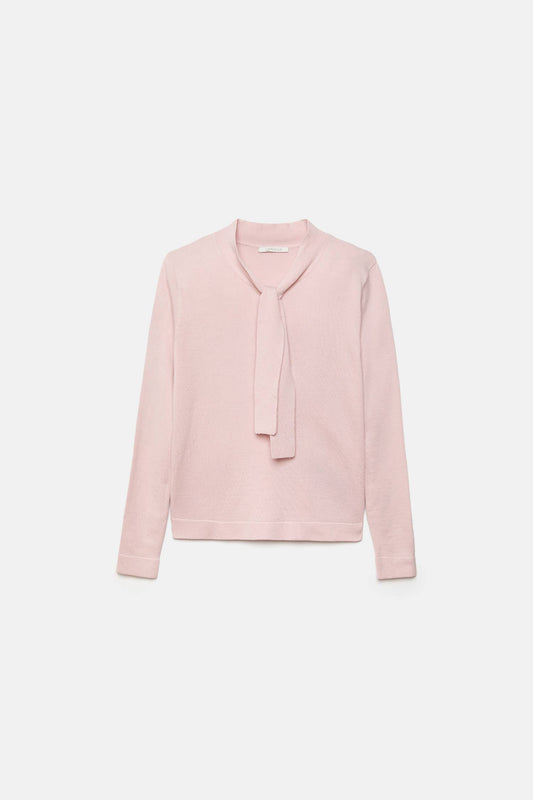 Maglione in maglia rasata con fiocco e scollo a V