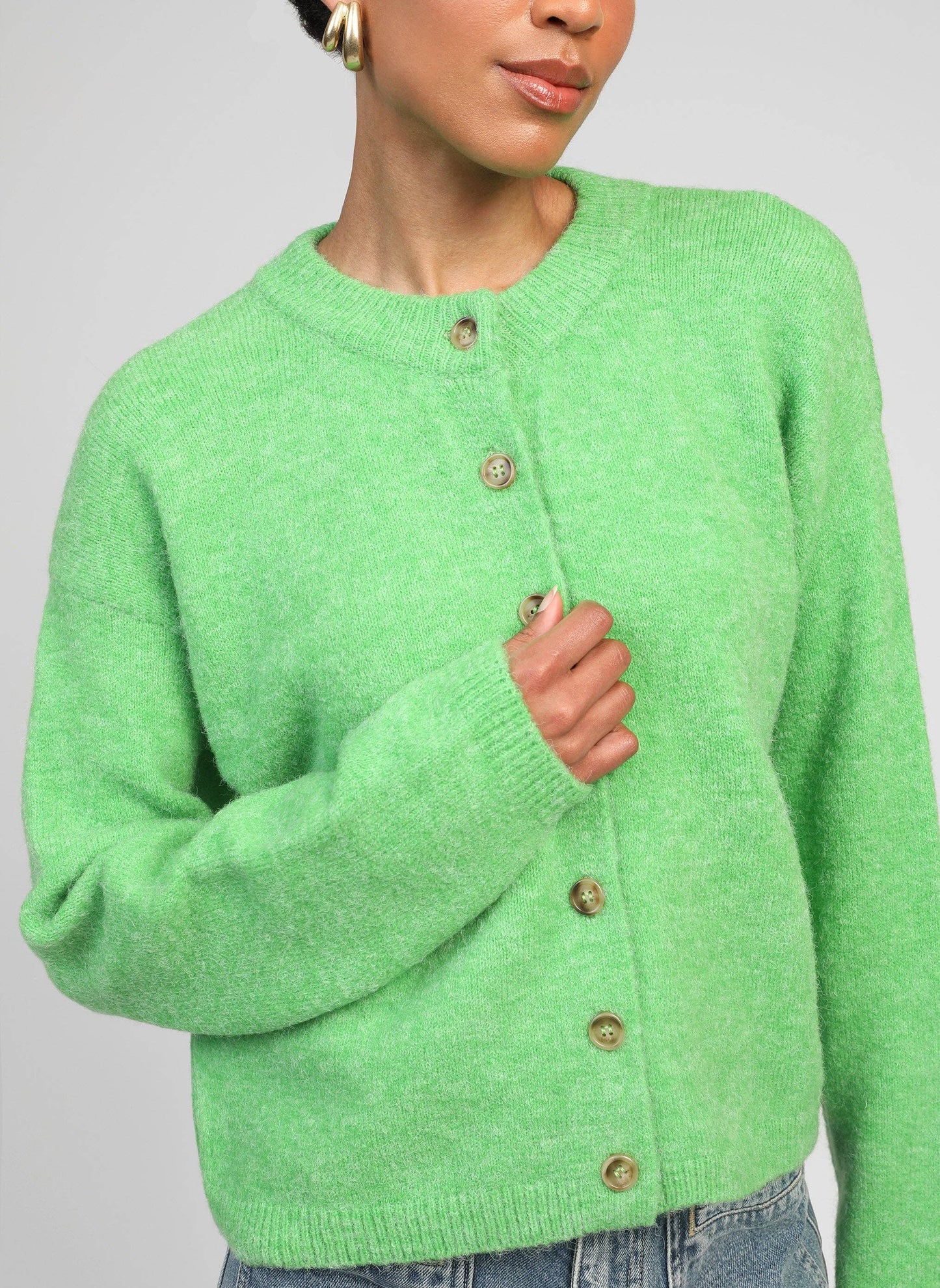 Cardigan corto in maglia verde con bottoni