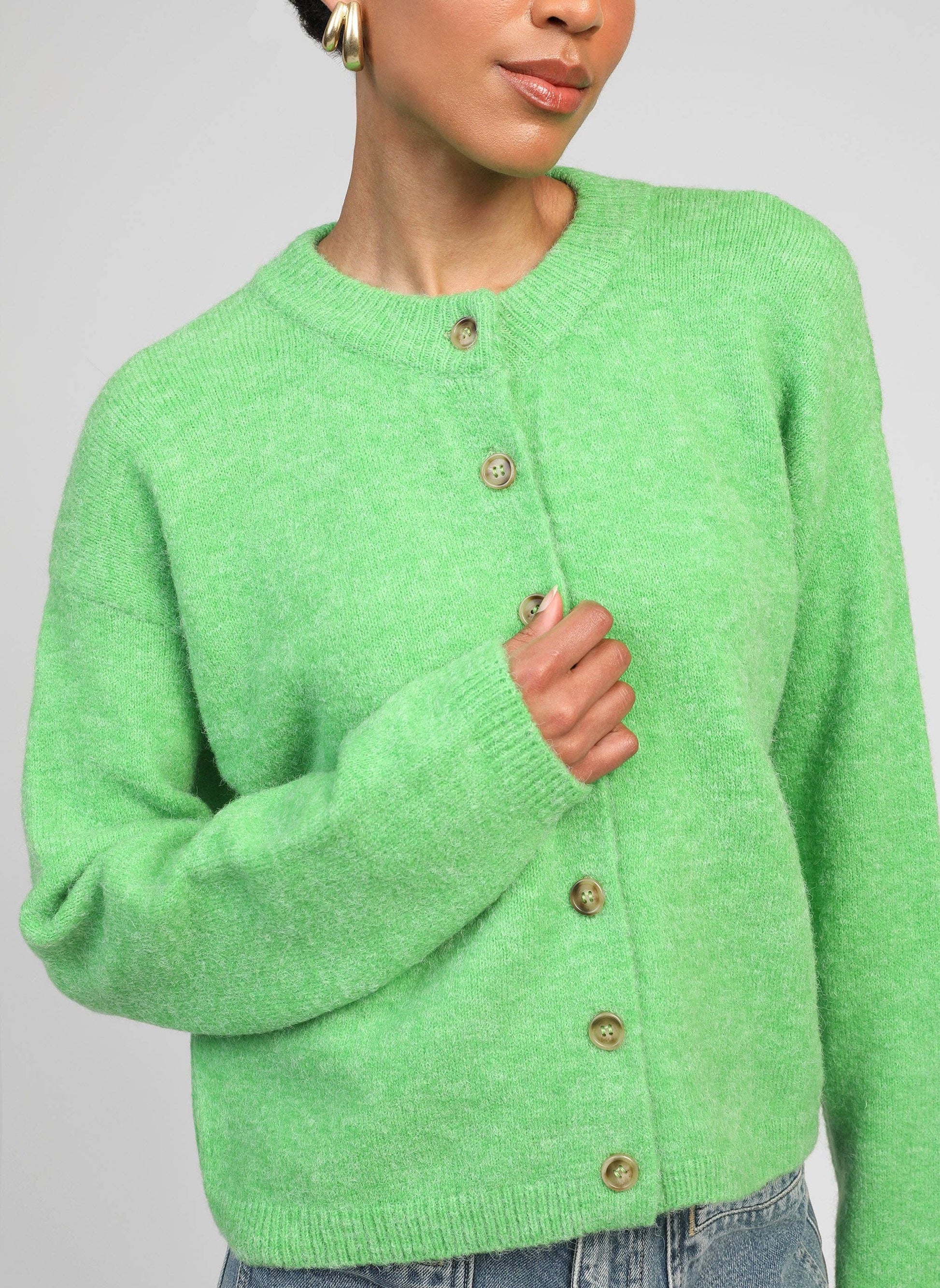 Cardigan corto in maglia verde con bottoni