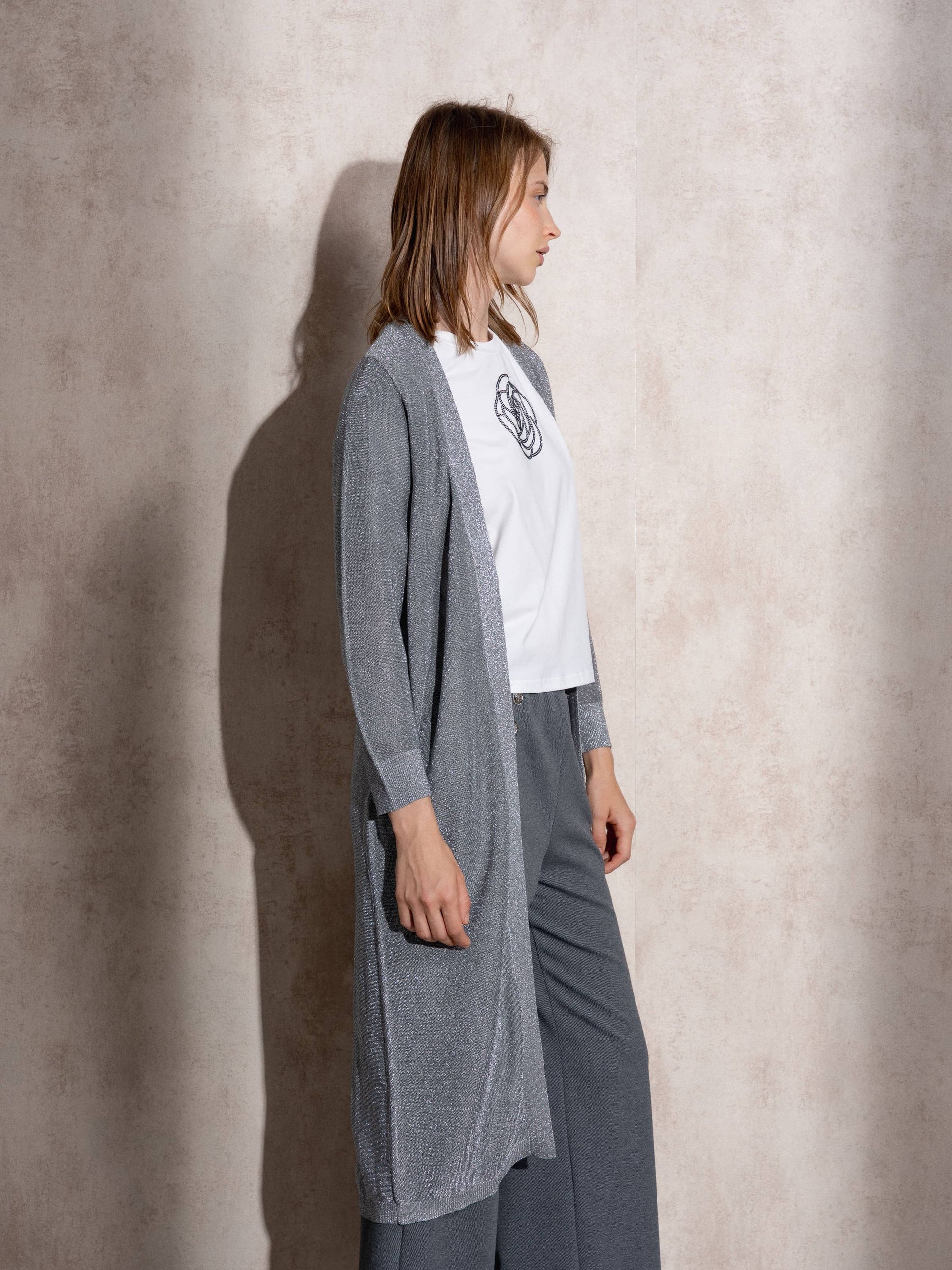 Cardigan lungo metallizzato da donna