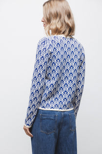 Maglione jacquard con motivo geometrico e scollo a V