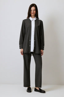 Camicia in tessuto melange bicolor con colletto a contrasto