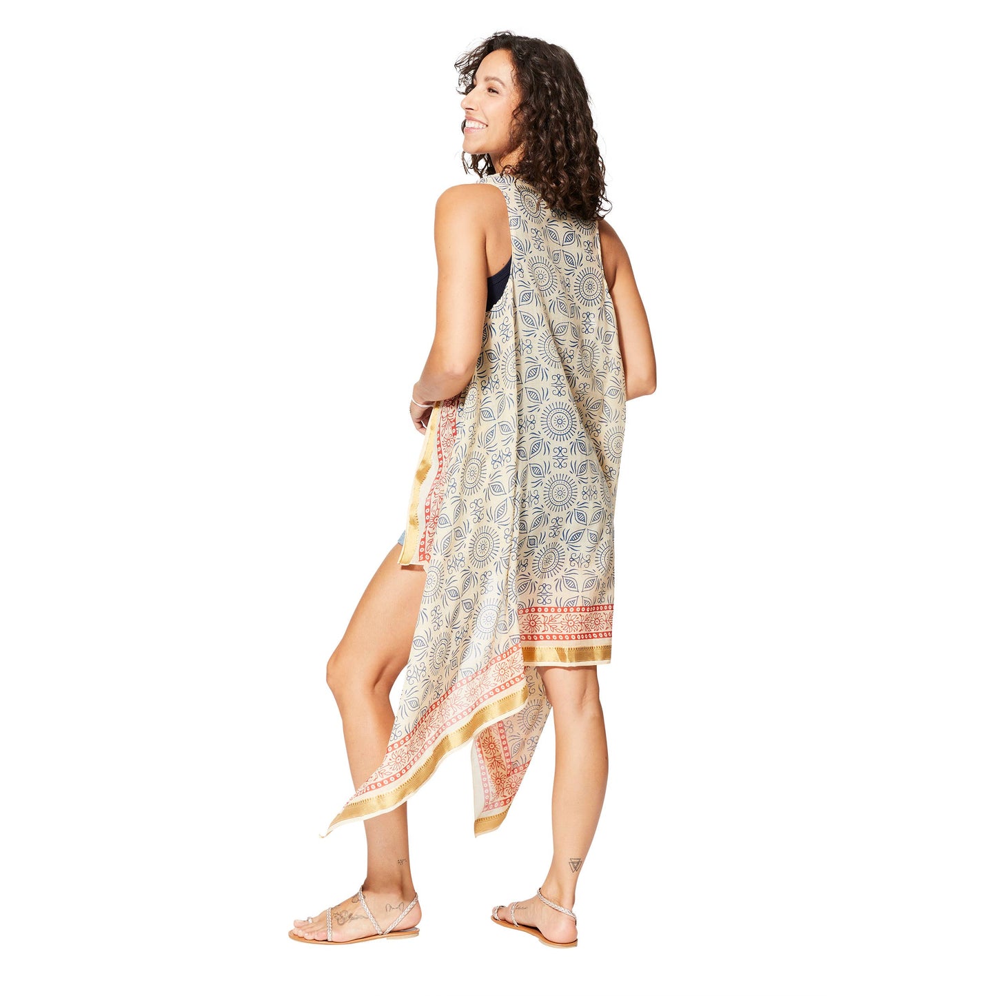 Kimono estivo midi senza maniche in cotone