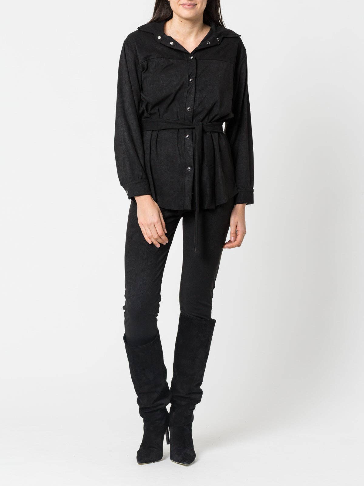 Blusa effetto camoscio con cintura