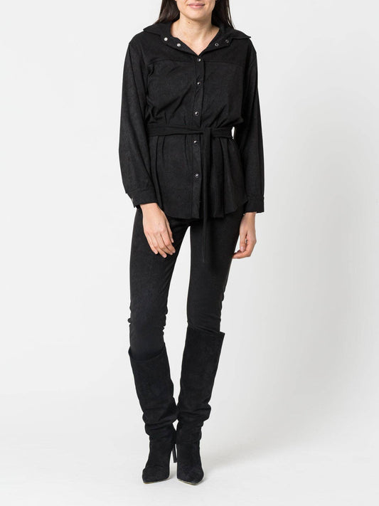 Blusa effetto camoscio con cintura