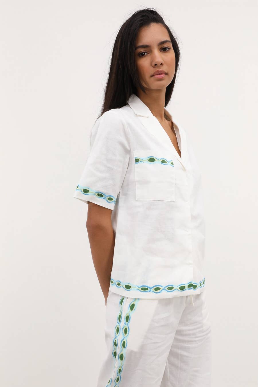 Blusa Timeon in cotone con bordi decorati
