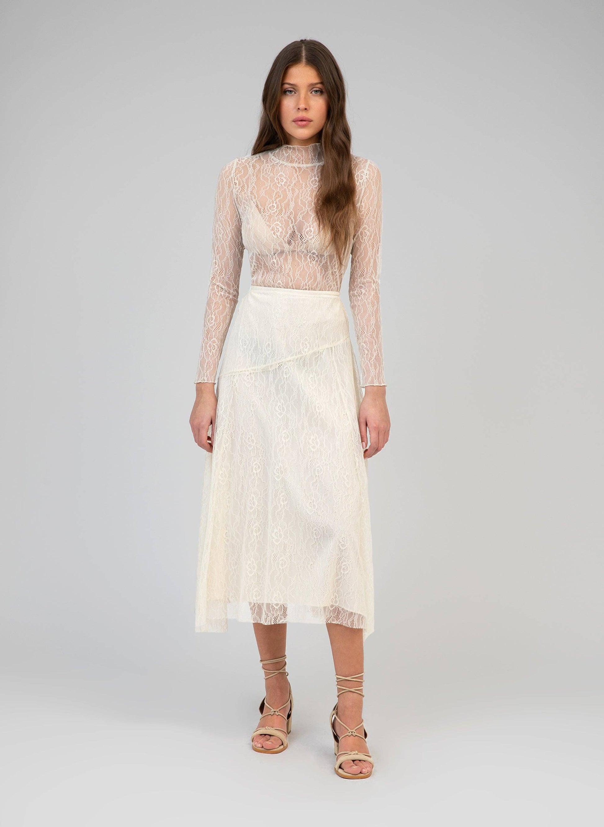 Gonna midi Juney in pizzo écru