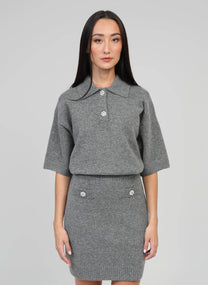 Maglione Norea grigio con colletto polo e bottoni gioiello