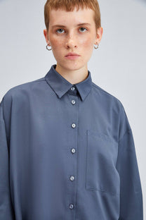 Camicia oversize in popeline misto cotone con bottoni