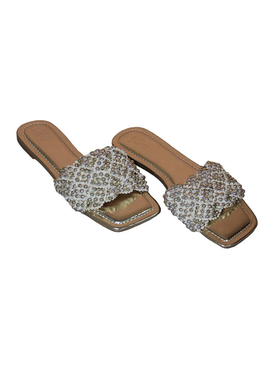 Sandali slider in PU oro con fascia gioiello