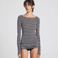 Maglia Amalie a righe in lana e viscosa grigio e nero