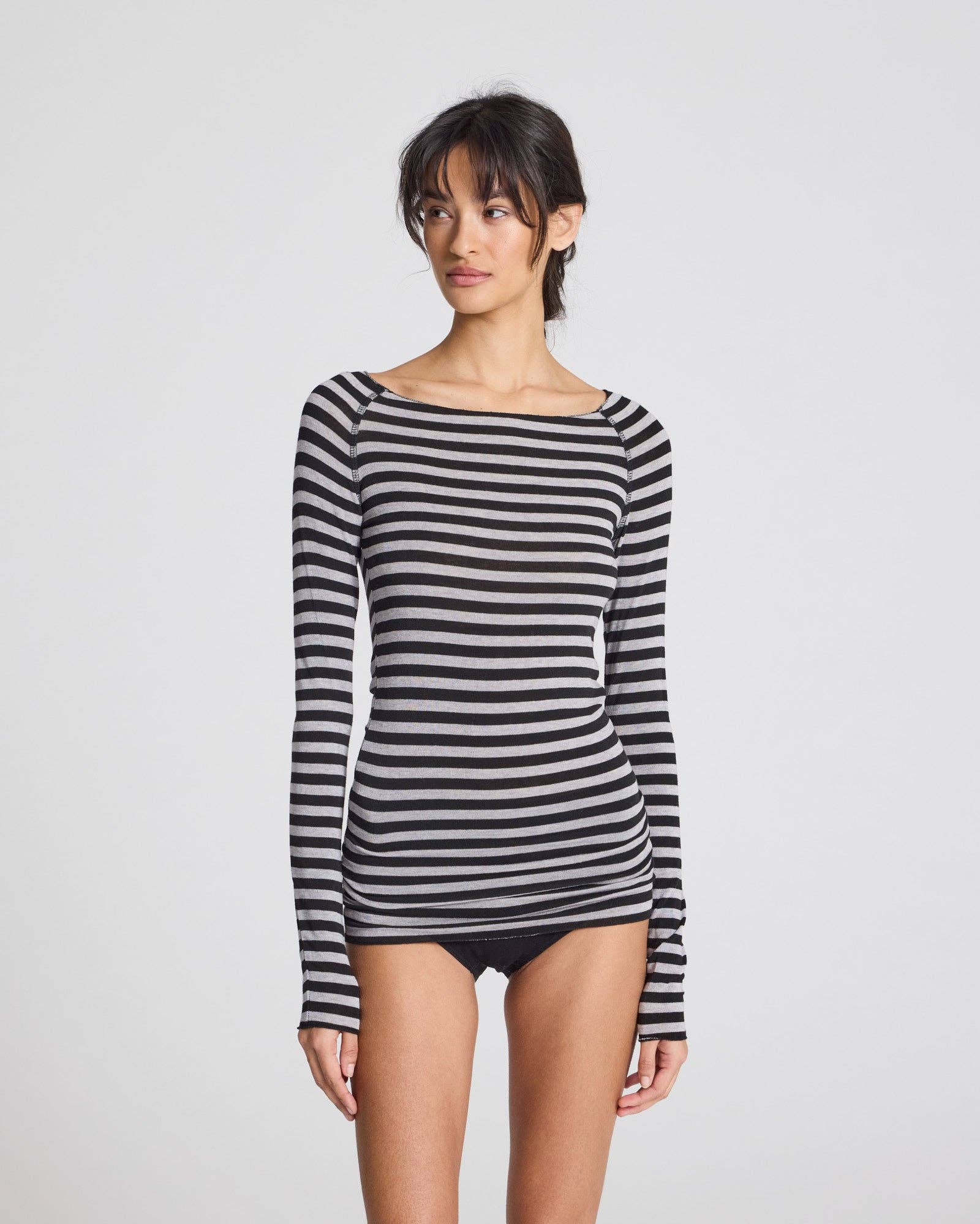 Maglia Amalie a righe in lana e viscosa grigio e nero