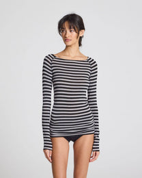 Maglia Amalie a righe in lana e viscosa grigio e nero