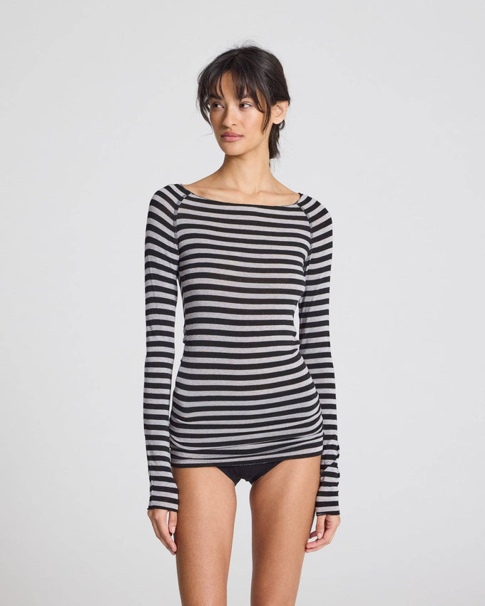 Maglia Amalie a righe in lana e viscosa grigio e nero