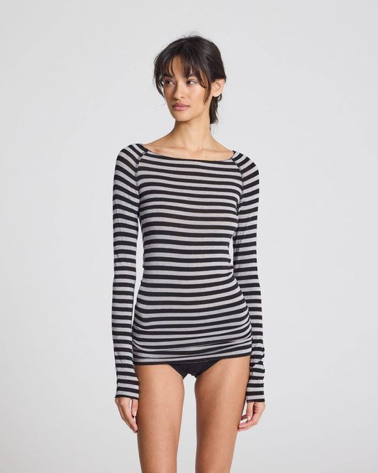Maglia Amalie a righe in lana e viscosa grigio e nero