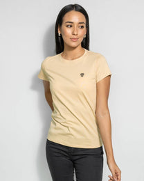 T-shirt donna beige antimacchia in cotone