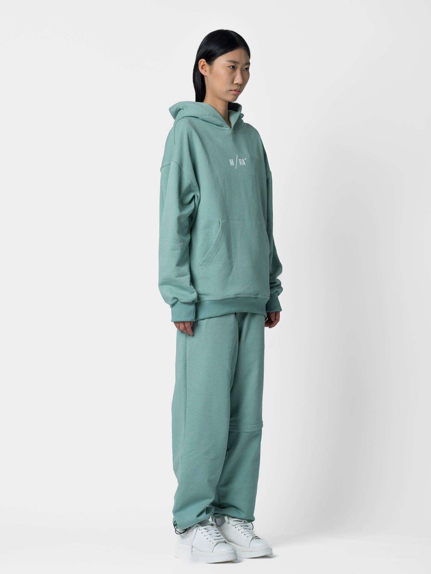 Felpa con cappuccio regular salvia in cotone con logo