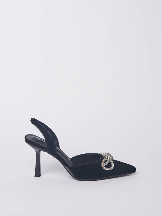 Sandali slingback con tacco a spillo e fiocco di strass