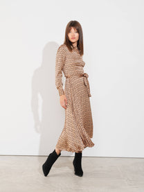 Vestito lungo da donna con stampa e cintura